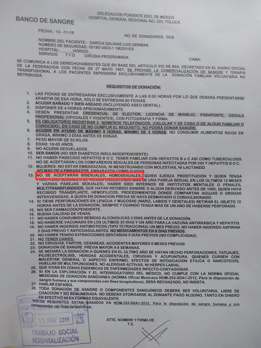 imss homosexuales donar sangre
