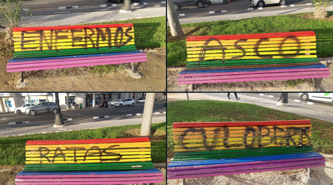 bancas arcoíris vandalizadas