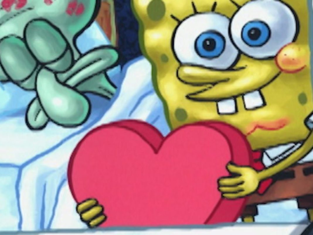 Bob Esponja llena de besos a Calamardo por San Valentín Homosensual