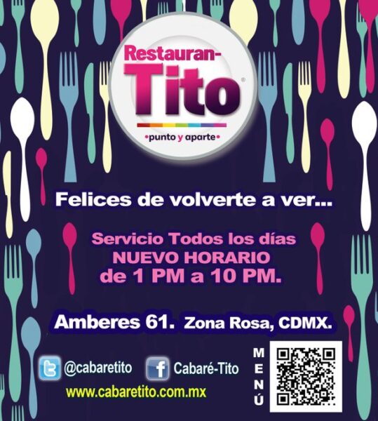 Cabaré-Tito, uno de los principales antros gay de Zona Rosa, ahora es Restauran-Tito