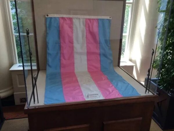 Bandera trans exhibida en el museo Smithsonian