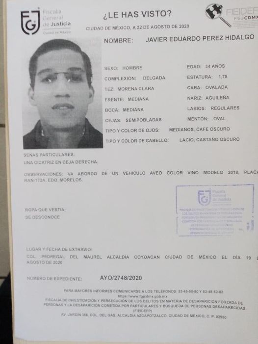 Alerta de la Fiscalía sobre la desaparición de Javier Pérez