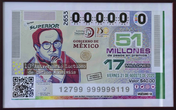 Lotería Nacional conmemorará con billete a Carlos Monsiváis.