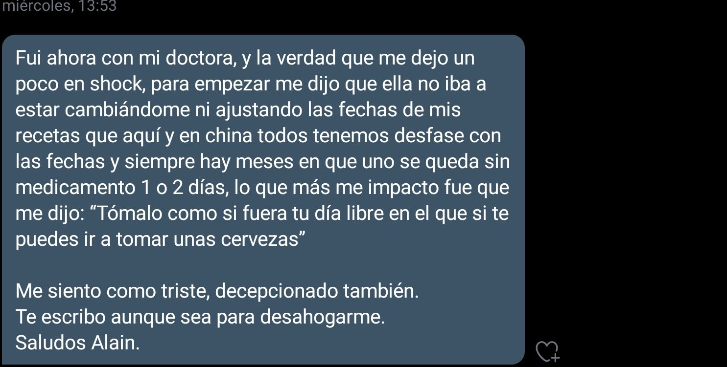 Usuario con VIH expresa su angustia ante falta de medicamento.