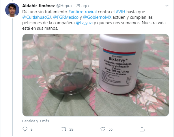 Huelga de antirretrovirales de Alsahir Jimeénez por crímenes de odio