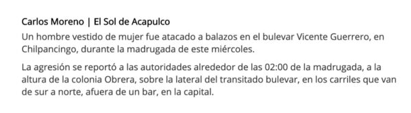 Nota sobre agresisón a mujer trans
