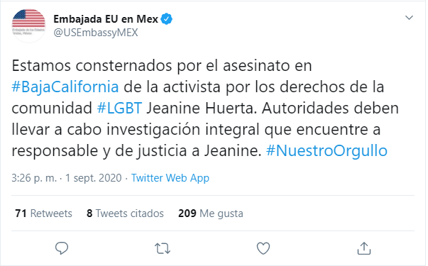 Postura de la embajada de Estados Unidos sobre el caso de Jeanine Huerta
