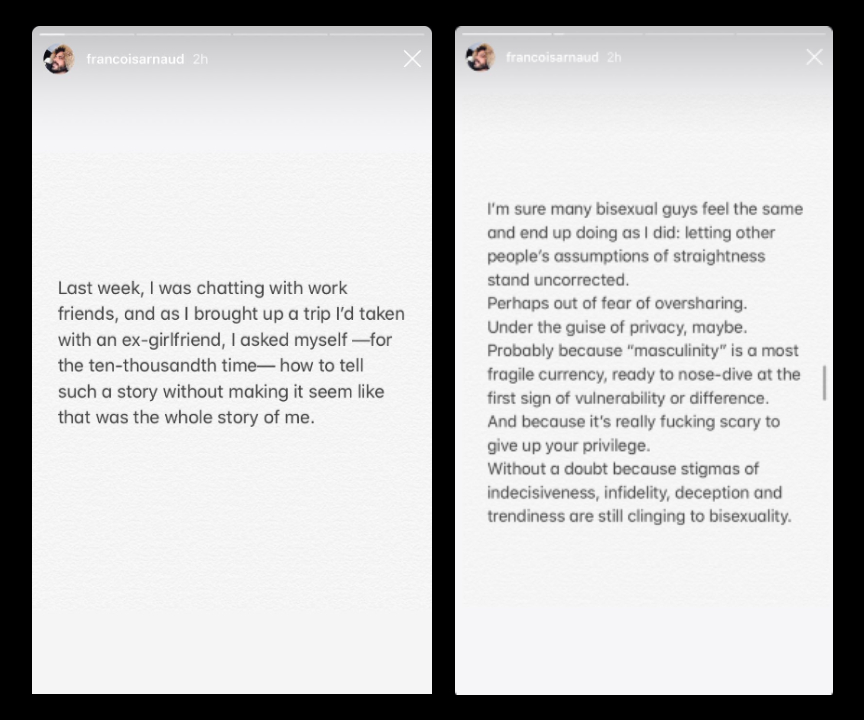 Capturas de pantalla de insta stories del actor François Arnaud