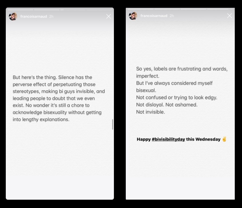 Capturas de pantalla de insta stories del actor François Arnaud