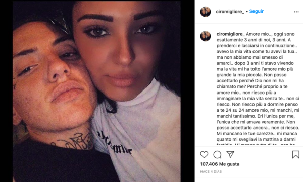 Publicación de Ciro despidiendo a su novia María.