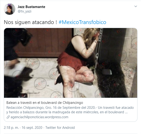 tuit sobre ataque transfóbico