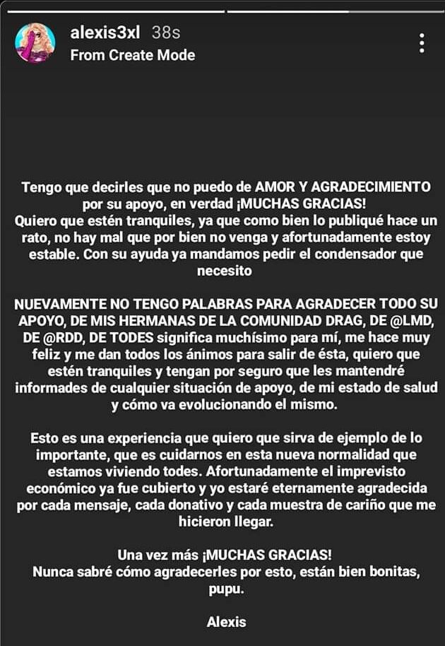 comunicado instagram alexis 3xl salud donaciones