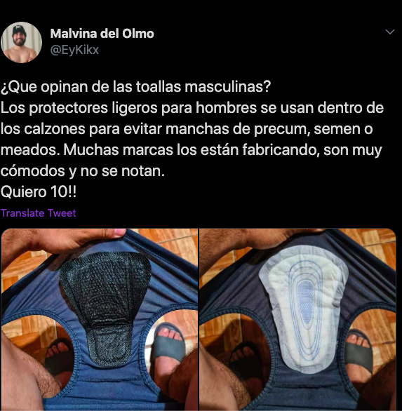 Publicación en Twitter sobre las toallas masculinas