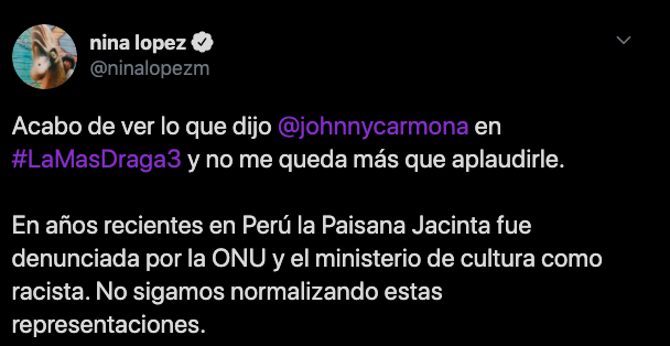 Comentario favorable Johnny Carmona draga