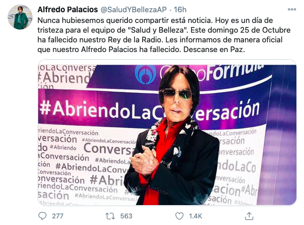 causa de muerte de Alfredo Palacios el estilista de las estrellas