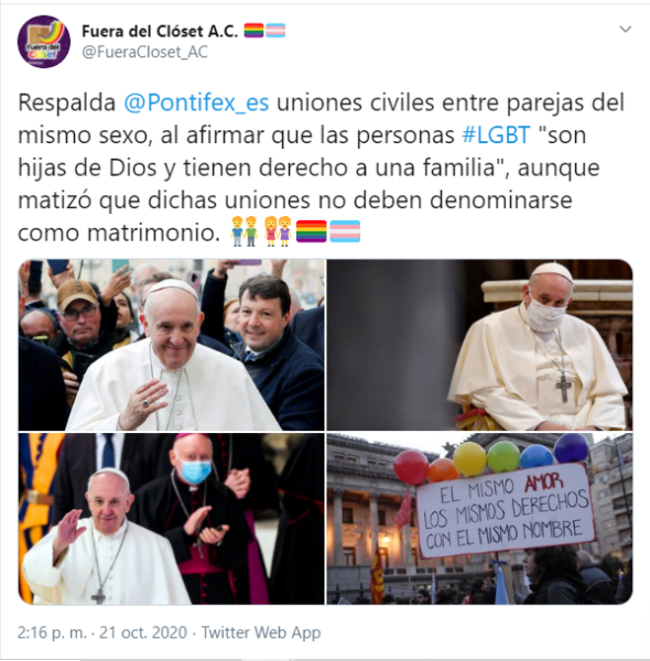 Postura de Fuera del clóset sobre las declaraciones del Papa Francisco