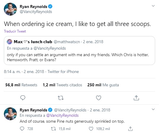 Screenshot de tuit no gay de Ryan Reynolds