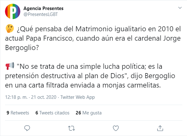Papa Francisco Matrimonio igualitario