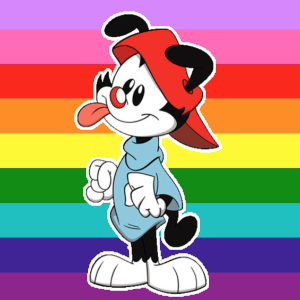 Ilustración de Wakko Warner con una reinterpretación de la bandera del orgullo LGBT+.
