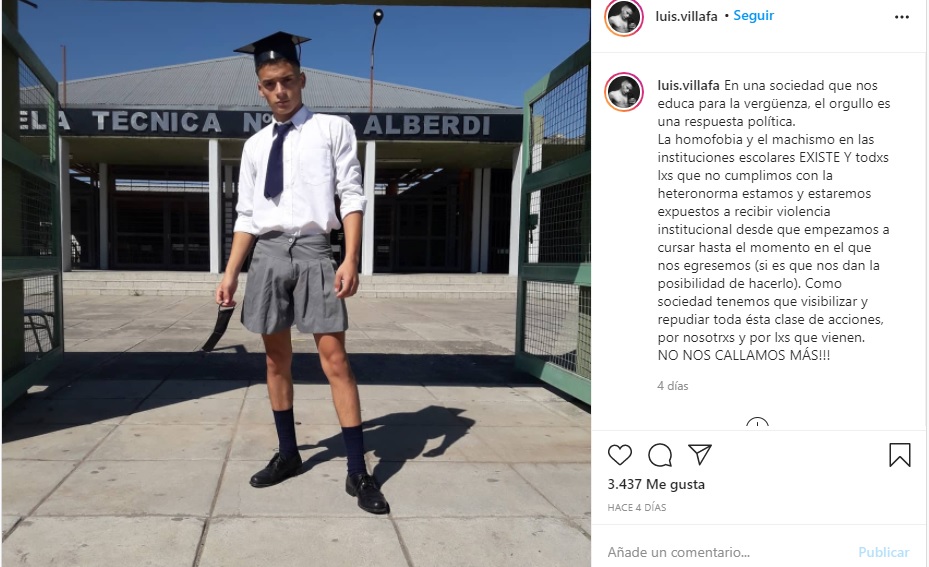 Chico de secundaria va con falda a su graduación