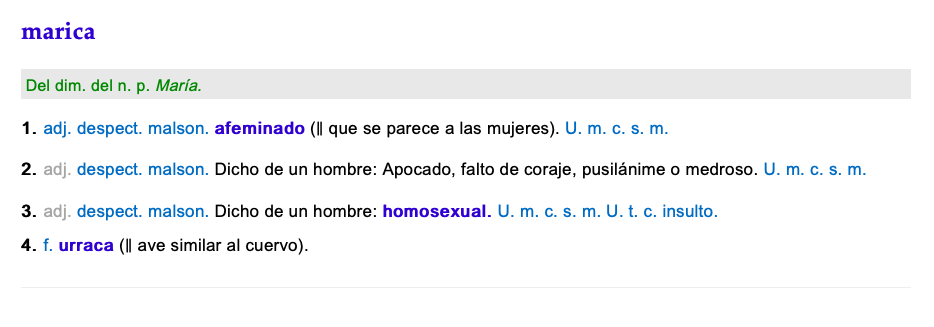 definición marica RAE