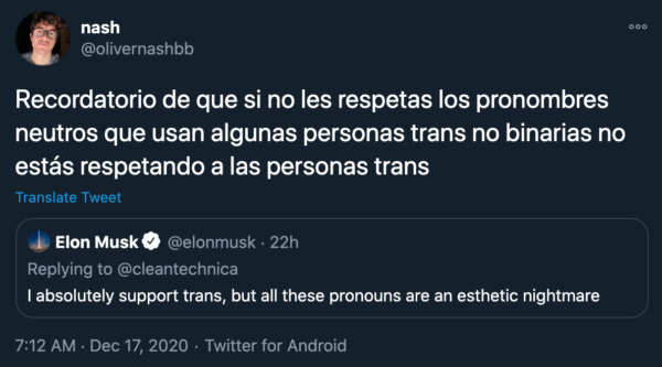 Elon Musk burla pronombres trans