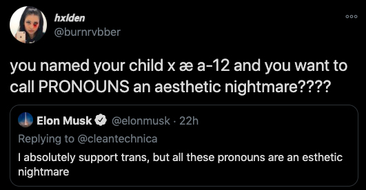 Elon Musk pronombres inclusivos twitter usuario