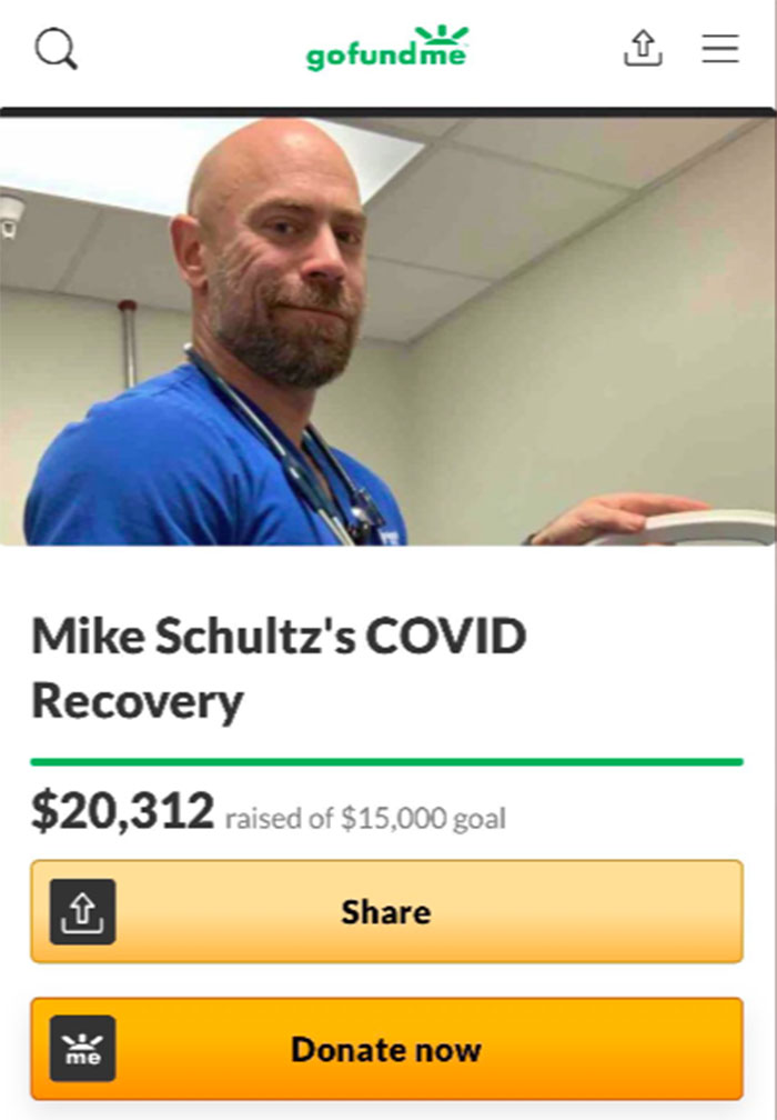 Mike Schultz enfermero covid enfermedad recaudacion