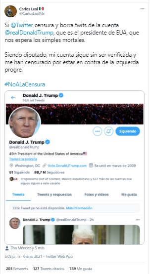 Tuit de Carlos Leal sobre Twitter