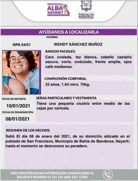 Ficha de búsqueda de la Fiscalía de Nayarit