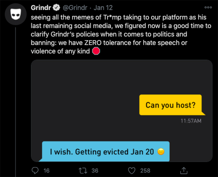 grindr pronunciamiento twiiter politicas
