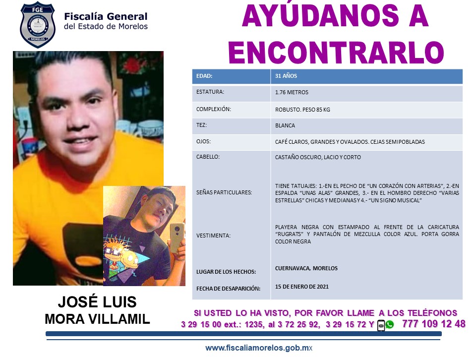 Ficha de la Fiscalía de Morelos para localización de desaparecidos