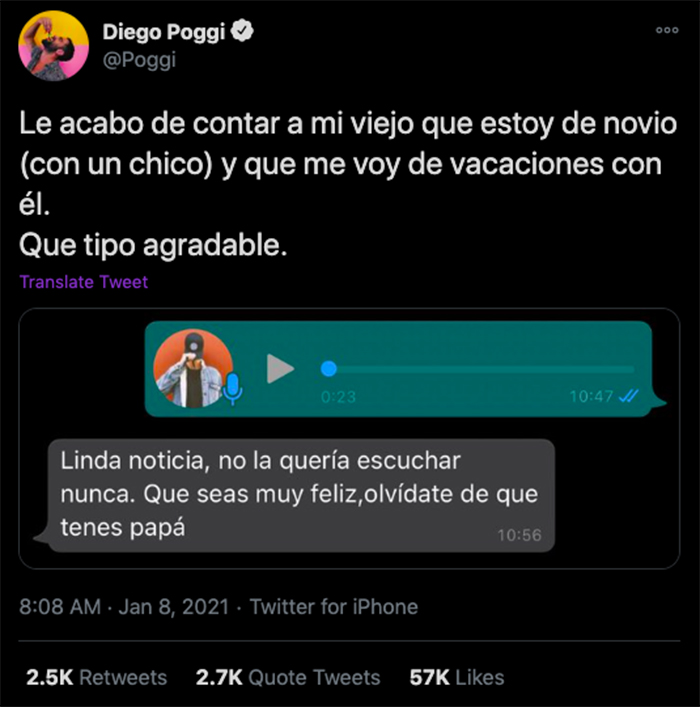 mensaje whatsapp papa salir closet periodista