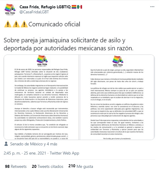 Gobierno de México deportó a pareja gay que solicitó refugio