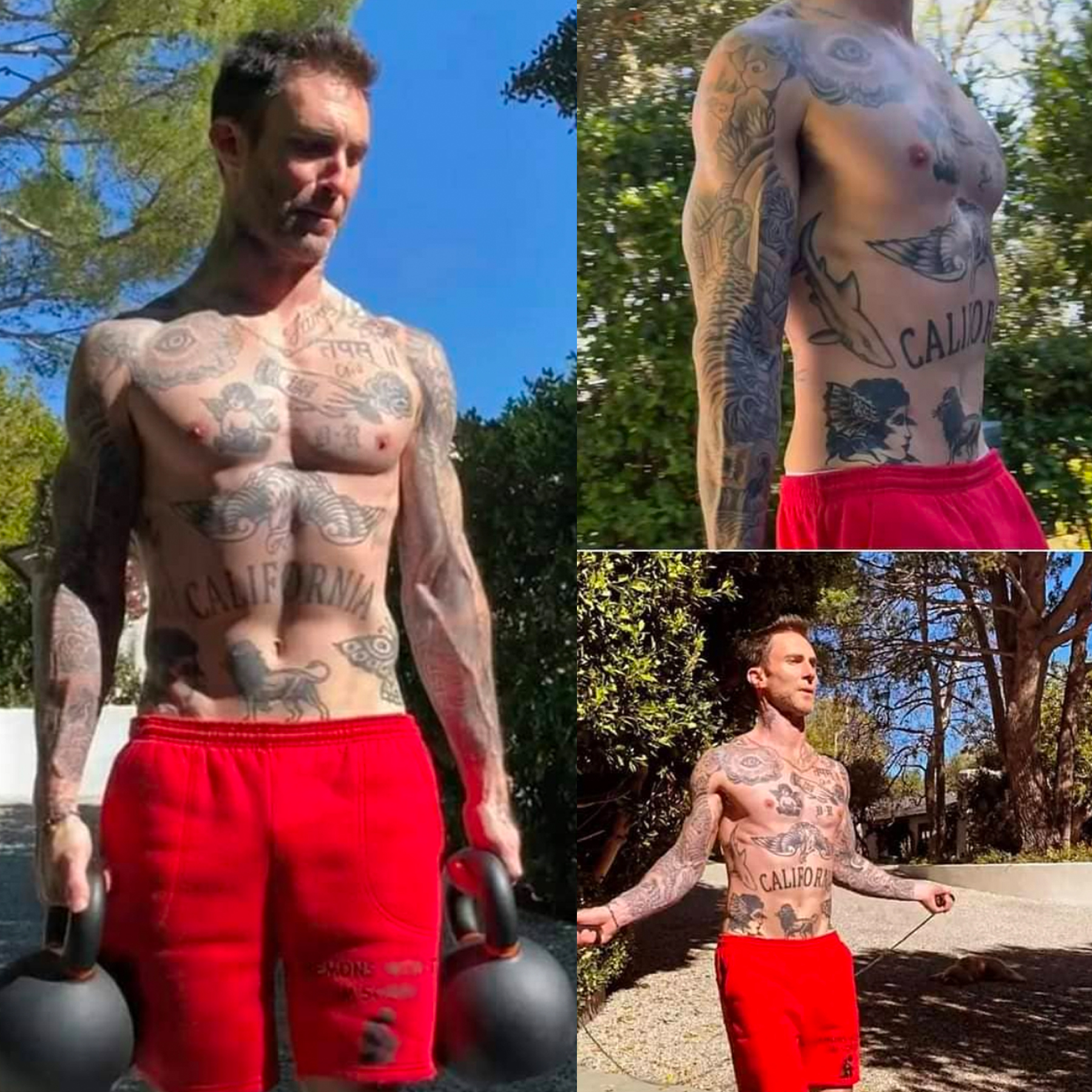 Adam Levine entrenando sin camisa