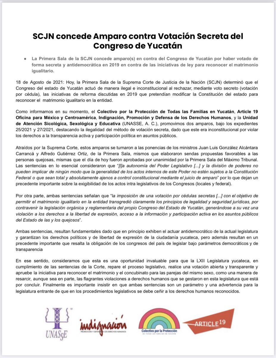 comunicado SCJN Yucatán colectivo PTF