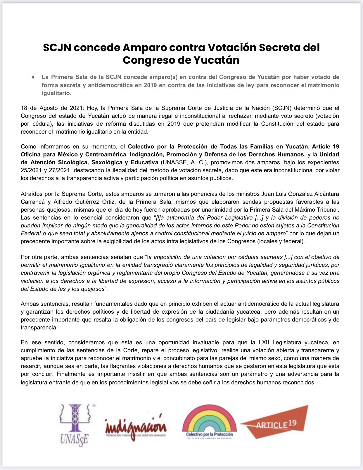 comunicado SCJN Yucatán colectivo PTF