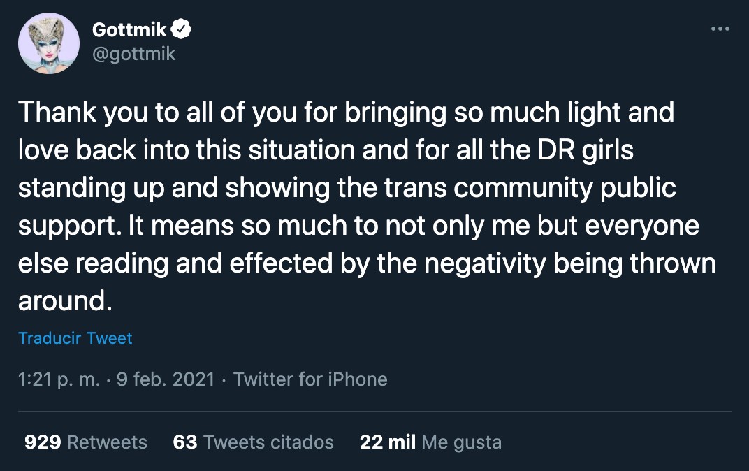 Gottmik respuesta nina bonina brown transfobia