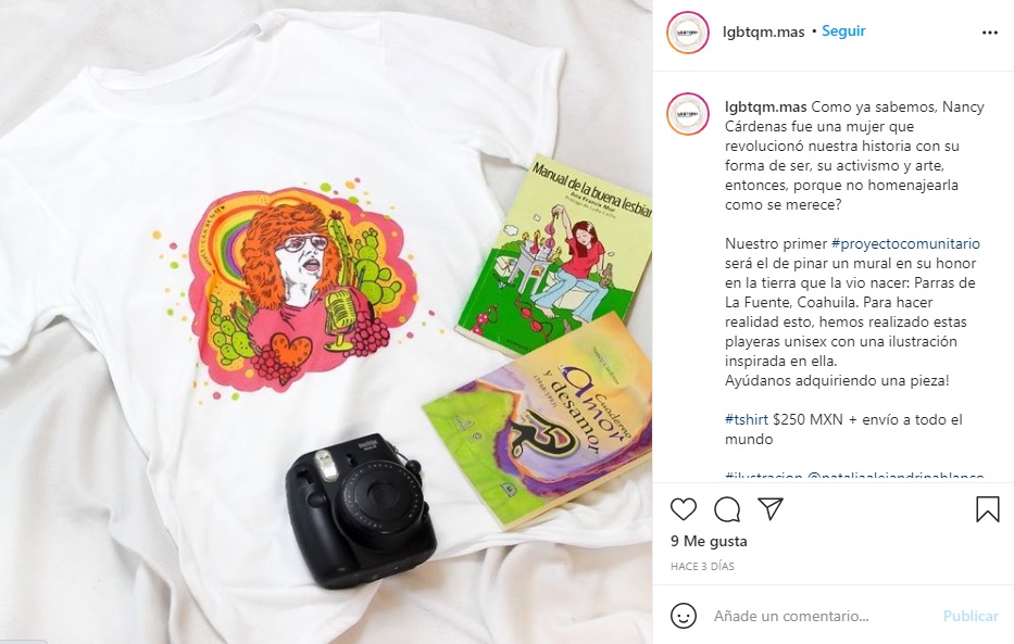 Playera de LGBTqm+ con imagen de Nancy Cárdenas