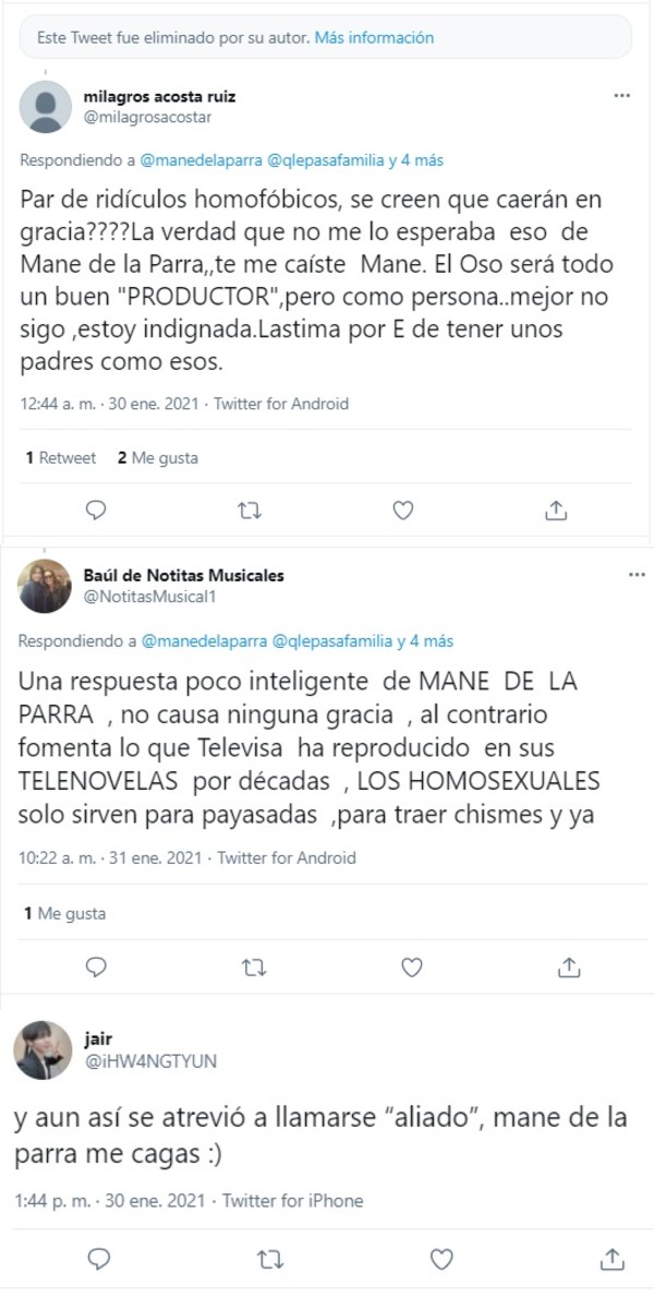 Respuestas al video homofóbico publicado por Mane de la Parra