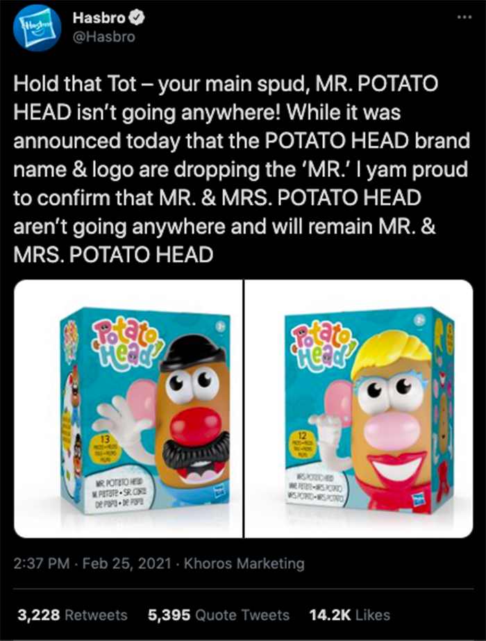 hasbro disculpa twitter cara papa genero neutro