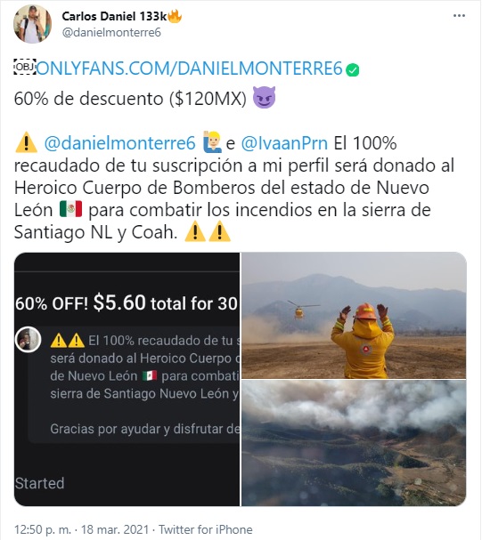 Carlos Daniel donará ingresos de su OnlyFans a bomberos de Nuevo León