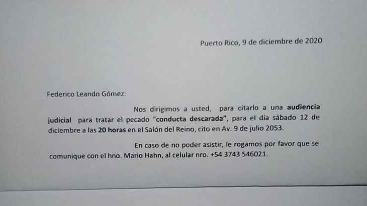 Carta que ocasionó el suicidio de Federico Gómez