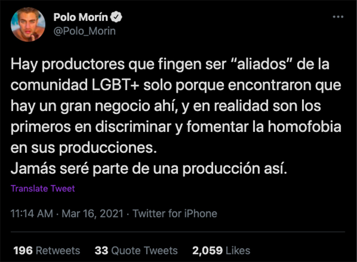 Polo Morín actor twitter falsos aliados