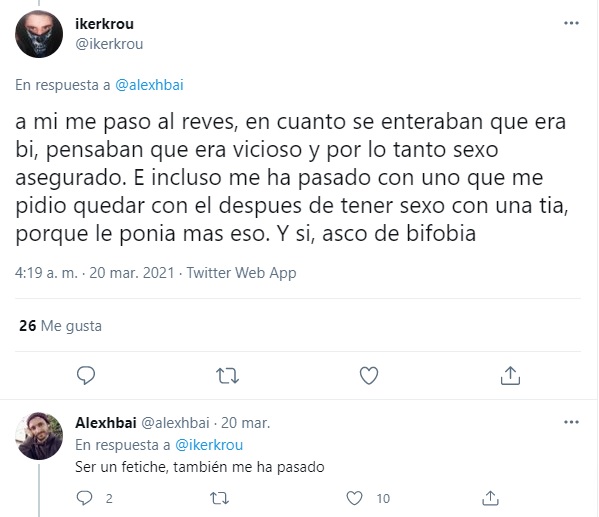 Experiencias de bifobia en apps de ligue compartida por Alex Huguet