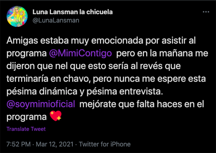 luna lansman twitter mimi contigo