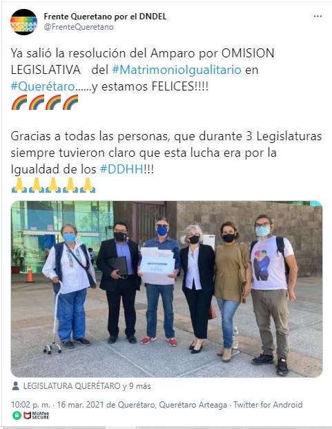 Colectivo Gana Historico Amparo De Matrimonio Igualitario En Queretaro Homosensual