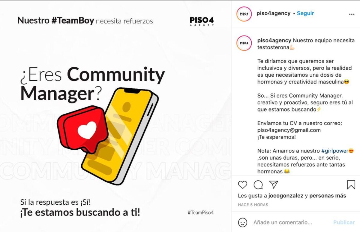 Anuncio misógino y homofóbico de Piso 4 Agency