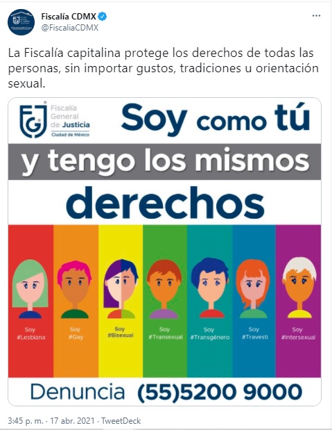 Infografía de la Fiscalía de CDMX dirigida a la comunidad LGBT+