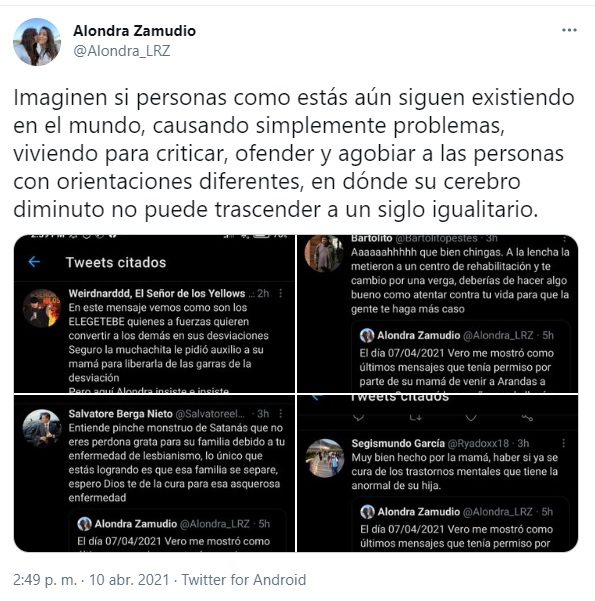 Insultos lesbofóbicos a Alondra Zamudio